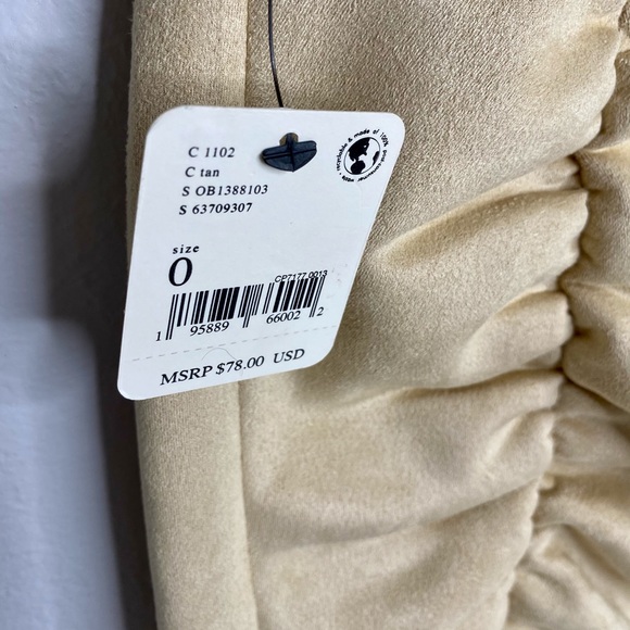 NWT FREE PEOPLE Cinched Seam High Rise Slit Detail Tan Faux Suede Mini Skirt - Picture 8 of 9